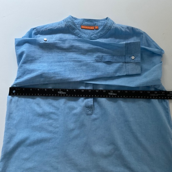 Oliphant Mandarin Collar Popover Blouse Sz L Blue Contemporary Classic Nomad - Picture 6 of 15